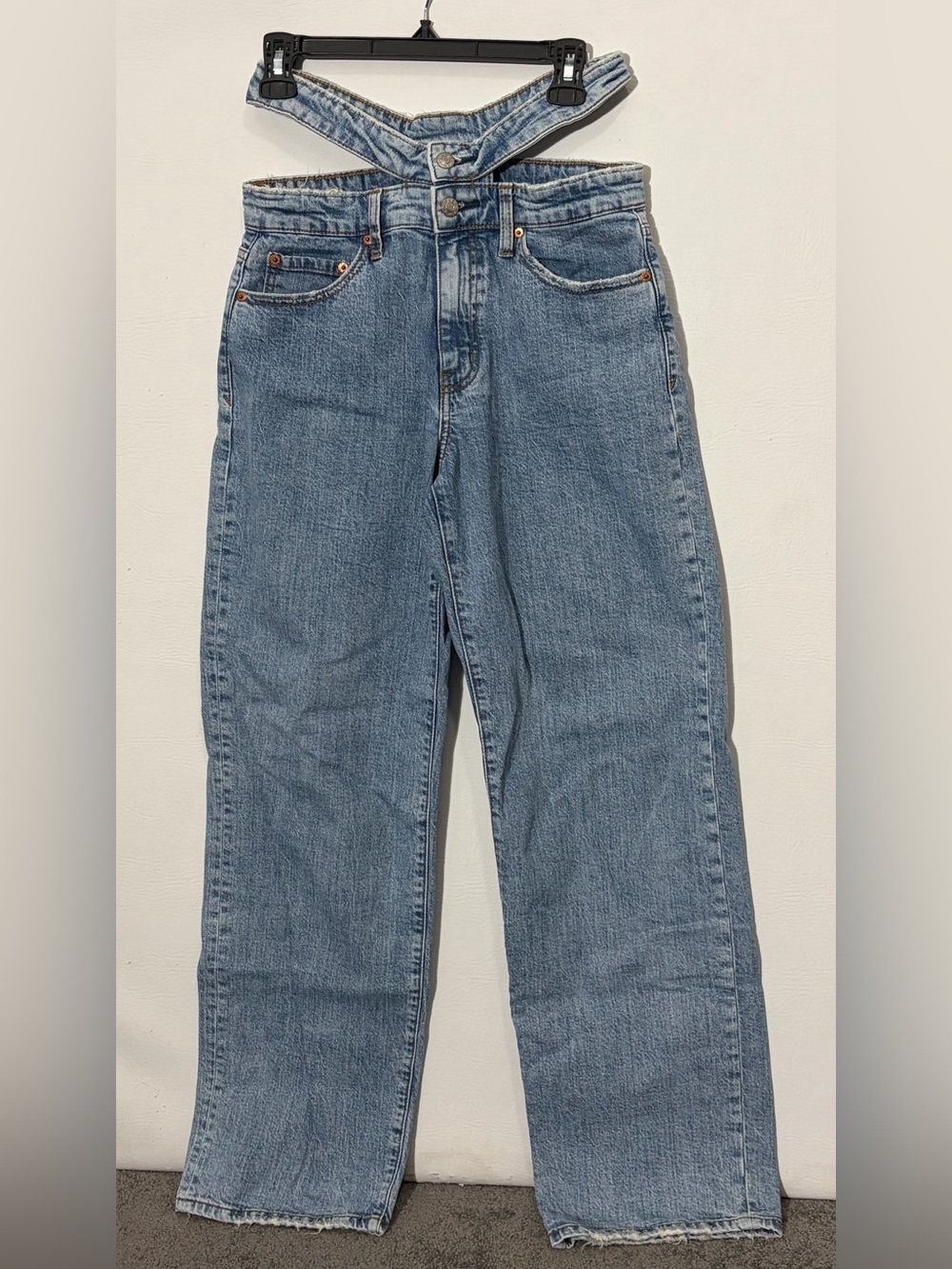 Daze Double Waist Cut-Out Straight Leg Jeans 26